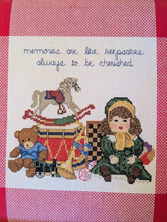 Cross-stitched Framed Toy Themed Child's Nursery Playroom Bedroom Wood Frame 15" - Picture 2 of 9